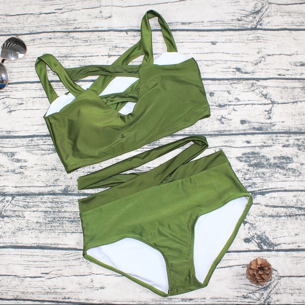 💚 Sexy CrissCross Highwaist Bandage Bikini Set 💚